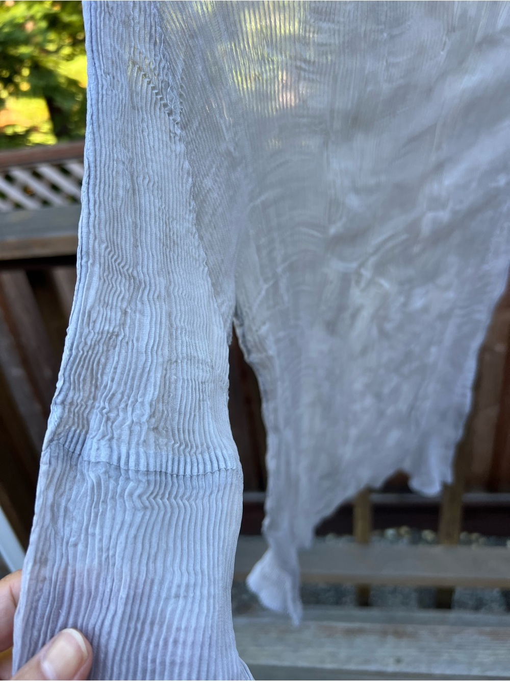 Light gray sheer pleated mock neck long sleeve top - Picture 2 of 4